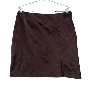 Zinc Vtg Silky Chocolate Brown Floral Y2k Side Slit mini skirt size 11
